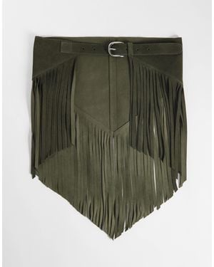ASOS Ceinture à franges en daim kaki - Vert