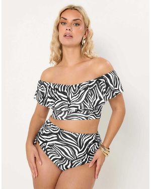 Yours Clothing Abstract Frill Bardot Bikini Top - Grey