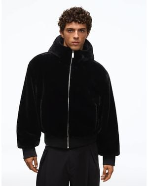 Bershka Hooded Borg Jacket - Black