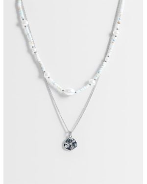 ASOS 2 Pack Faux Pearl Beaded And Coin Pendant Necklace - White