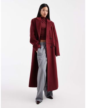 4th & Reckless Cappotto Elegante Doppiopetto Taglio Lungo Strutturato Effetto Lana Color Bordeaux - Rosso
