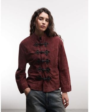 Reclaimed Vintage Premium Real Suede Funnel Neck With frogging Detail - Red