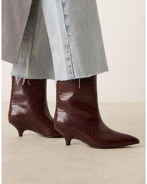 Glamorous Botines Burdeos Efecto Piel De Cocodrilo De Tacón Bajo Y Caña Media Con Puntera Fina De -Rojo - Marrón