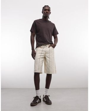 Liquor N Poker Denim Jorts With Total Stud Detail - Natural