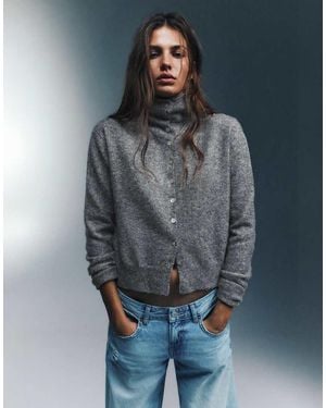 Pull&Bear Funnel Neck Buttoned Cardigan - Blue