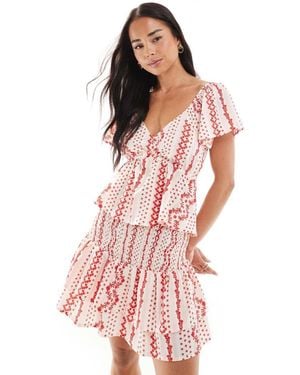 Wednesday's Girl Printed Stripe Puff Sleeve Top - Red