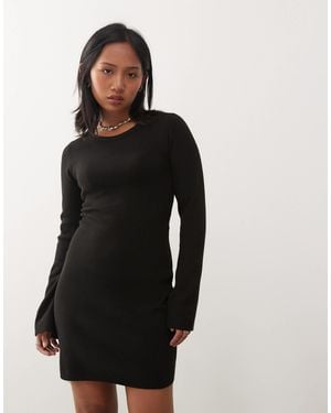 Noisy May Long Sleeve Knit Skater Dress - White