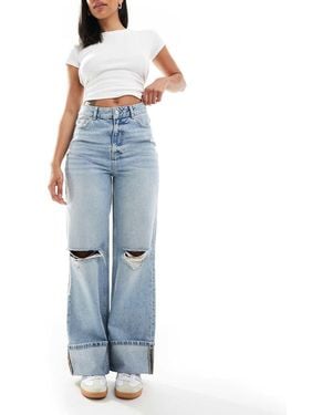 New Look Turn Up Ripped Wide Leg Jean - Blue