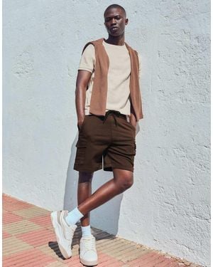 Bershka Regular Cargo Bermuda Shorts - White