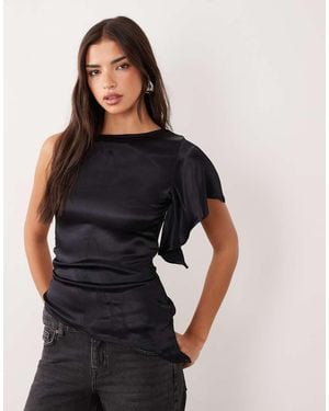 ASOS Top Asimétrico De Satén Con Manga Cascada - Negro