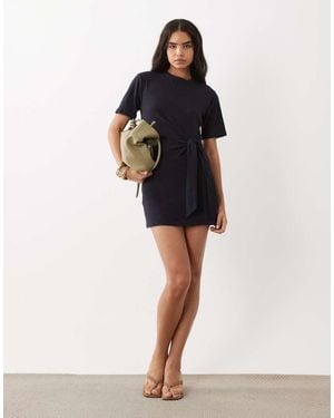 Mango Tie Front Mini T-Shirt Dress - Black