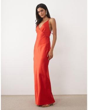 Miss Selfridge Satin Tie Back Maxi Dress - Red