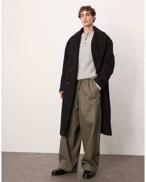 ASOS Oversized Long Wool Look Overcoat With Teddy Collar - Natural