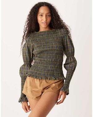 Amy Lynn Shirred Long Sleeve Top - Grey