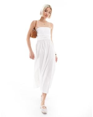 Pull&Bear Poplin Ruched Detail Bandeau Midaxi Dress - White