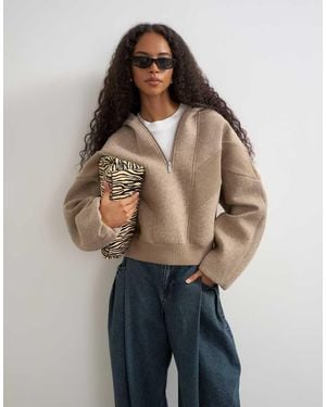 TOPSHOP Sudadera Con Capucha Con Cremallera Y Paneles De Borreguito En -Gris - Azul