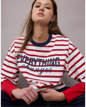 Stradivarius Printed Striped Short Sleeve T-shirt - Red