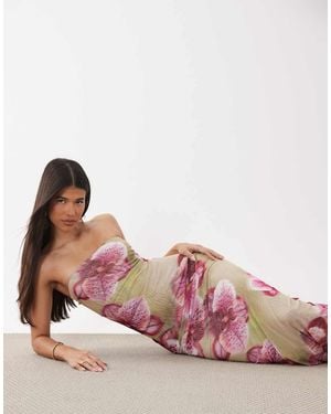 ASOS Sheer Mesh Bandeau Maxi Dress - Pink