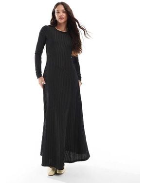 Threadbare Vestido Largo De Manga Larga De Canalé Texturizado De - Negro