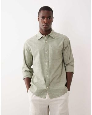 Abercrombie & Fitch Long Sleeve Seersucker Shirt - Natural