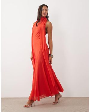 ASOS Volumineuze Halter Maxi Jurk Met Sjaal - Rood