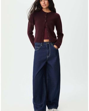 Stradivarius Veste boutonnée en maille - bordeaux - Bleu