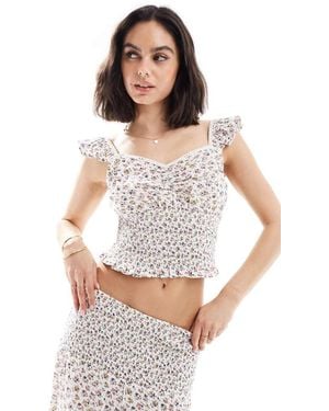 Wednesday's Girl Chintzy Floral Shirred Cami Top - White