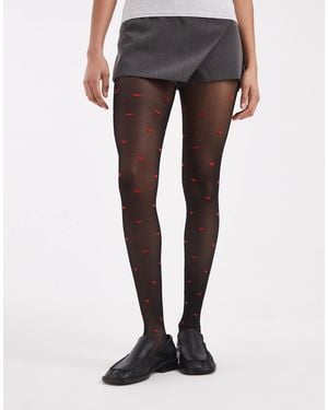 Lindex Collants 40 deniers à motif cœurs sur l'ensemble - Gris