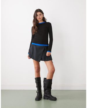 Monki Minifalda Negra Cruzada Y Plisada De -Negro - Blanco