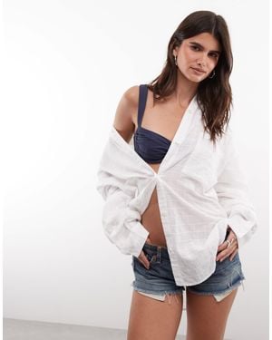 Collusion Textured Oversized Beach Shirt - White