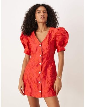 Sister Jane Rhinestone Button Jacquard Mini Dress - Red