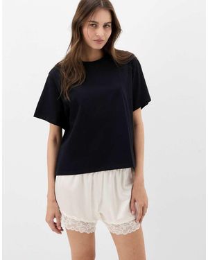 Intimissimi Boxy Fit Short-Sleeved Cotton Top - Black