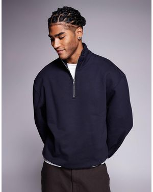 ASOS Premium Heavyweight Oversized Quarter Zip Sweatshirt - Blue