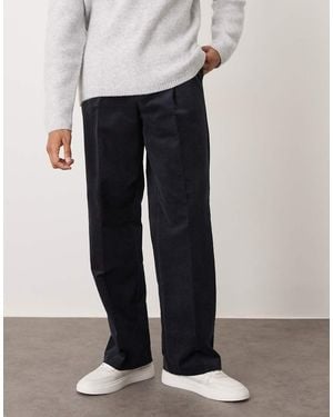 ASOS Smart Pleated Cotton Rich Wide Leg Corduroy Trousers - Black
