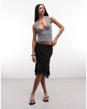 Weekday Jupe mi-longue asymétrique en mousseline double épaisseur - Noir