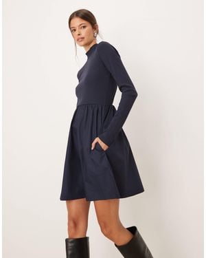 Threadbare Long Sleeve Hybrid Mini Dress - Blue