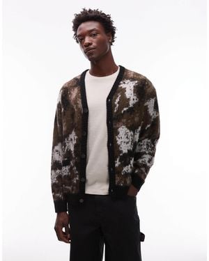 Carhartt – merton – strickjacke aus alpakawollmix mit abstraktem all-over-rautenmuster - Schwarz