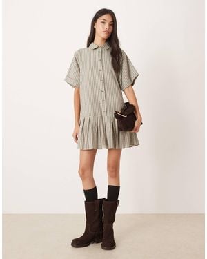 ASOS Boxy Shirt Mini Dress With Dropped Waist - Natural