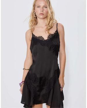Stradivarius – minikleid mit spitzenbesatz - Schwarz