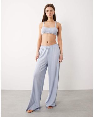 ASOS Pointelle Wide Leg Trousers With Lace Trim - White