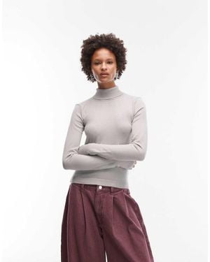 ASOS Jersey Con Cuello Vuelto De Punto Fino De - Gris