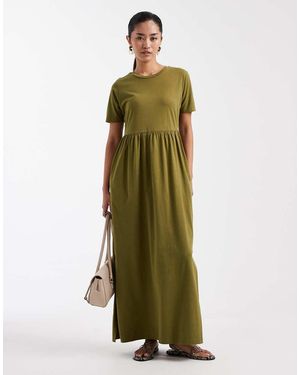 Threadbare Maxi Jurk Van Jersey Met Korte Mouwen - Groen