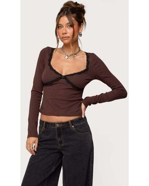 Edikted Porta Contrast Lacey Top - Brown