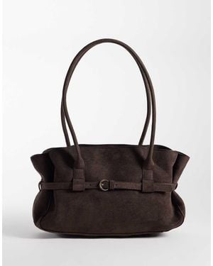 Pieces Bolso Bowling De Hombro Marrón Con Detalle De Hebilla Y Ante Sintético - Negro