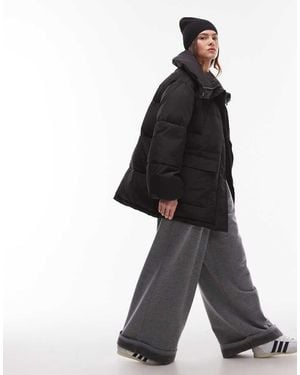 TOPSHOP Mid Length Puffer Coat - Black