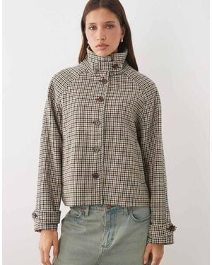 Threadbare Chaqueta De Cuello Alzado De Lana Sintética A Cuadros Marrones - Marrón