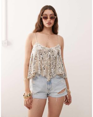 Miss Selfridge Top A Canottiera Strutturato Con Paillettes - Metallizzato