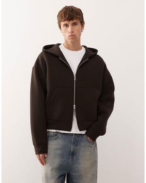 Weekday Simon - sweat à capuche zippé en tissu style néoprène - foncé - Noir