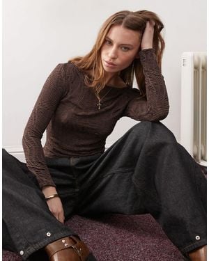 Collusion High Neck Long Sleeve Top - Brown