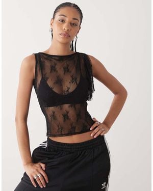 Collusion Lace Flutter One Shoulder Top - Black